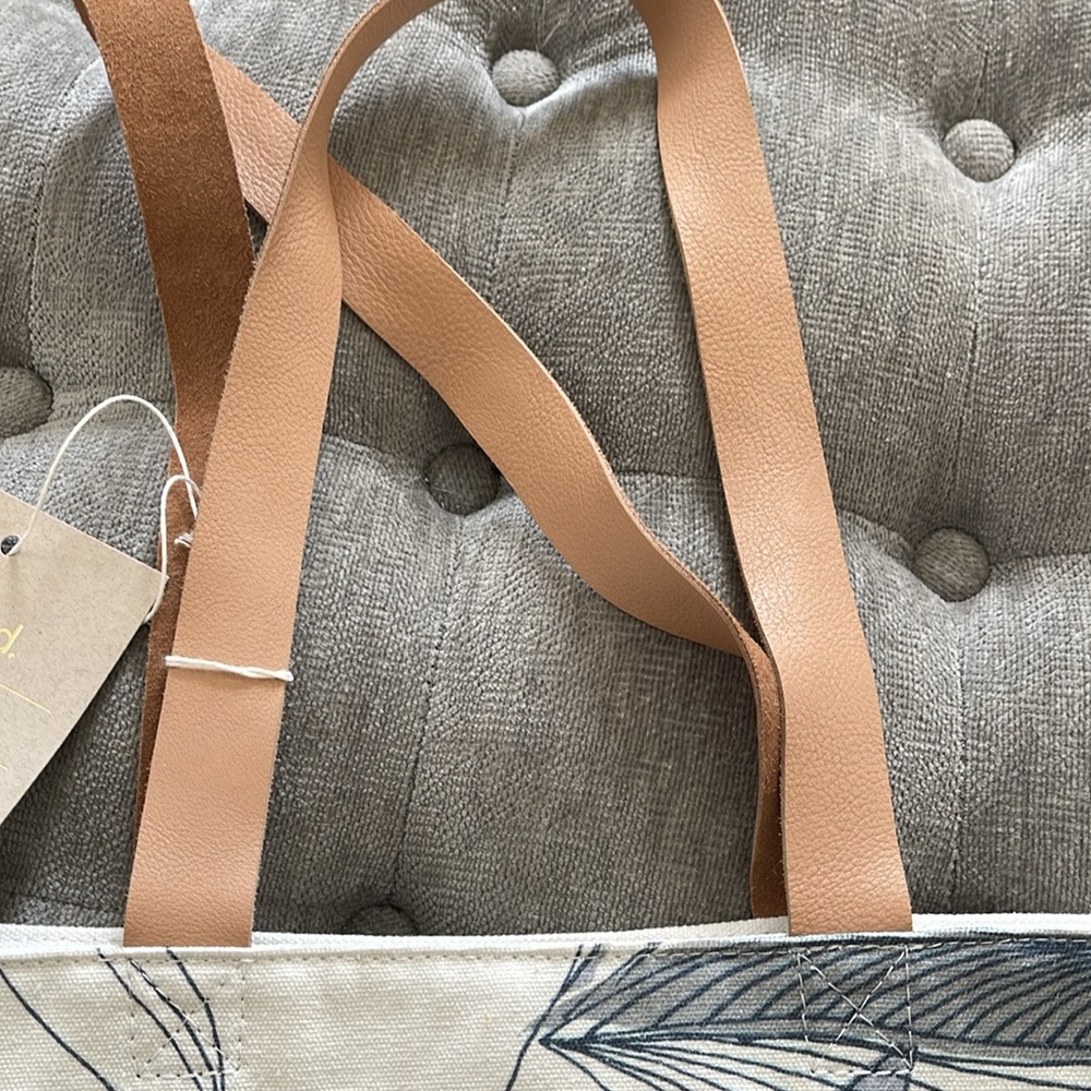 Minted Floral Canvas Tote Bag with Tan Straps, customized for “Trista” - Picture 4 of 7